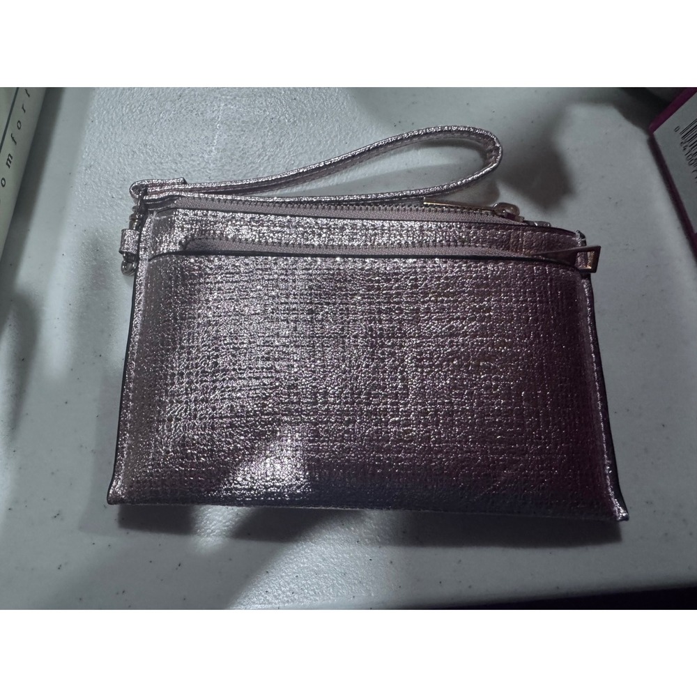 A New Day Rose Gold Metallic Wristlet Wallet Gold Tone Hardware Card Slots